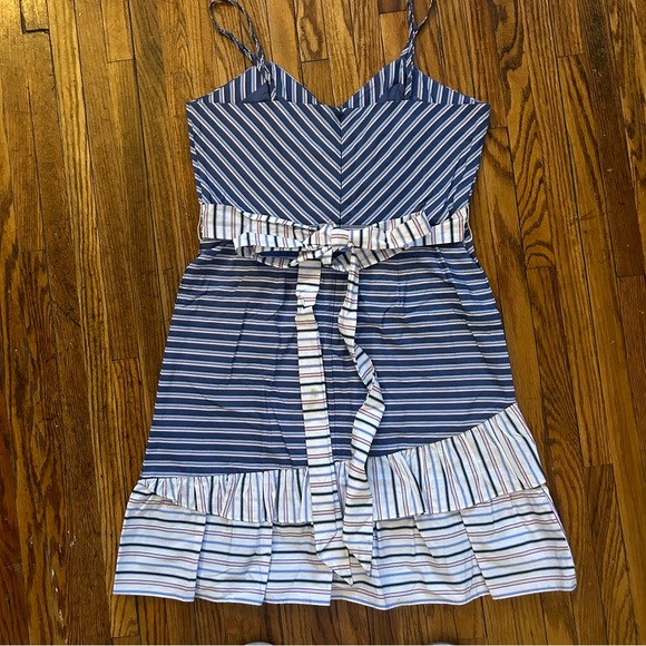 PARKER Brooklyn Poplin Ruffle Dress Blue Pink Size 6 - Picture 5 of 5